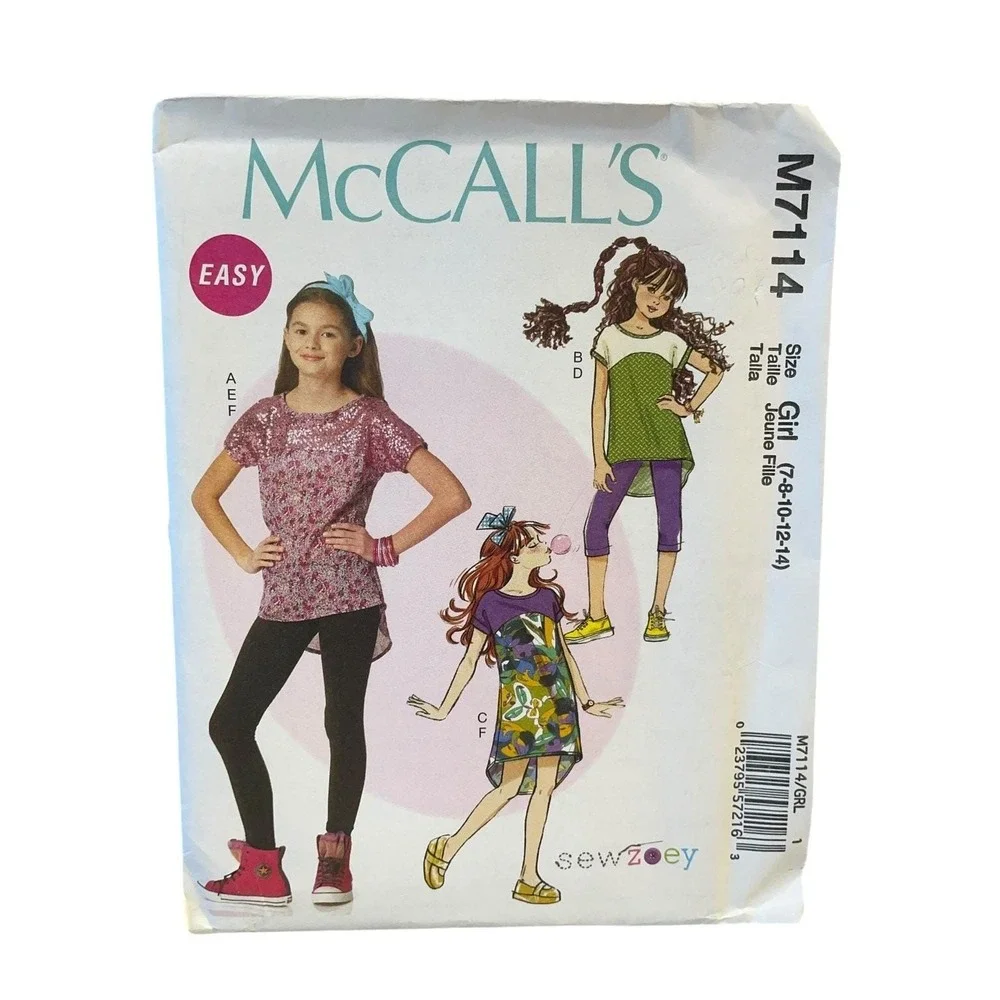 McCALL'S M7114 Girls Tops Dress Leggings Headband Sizes 7-16.5
